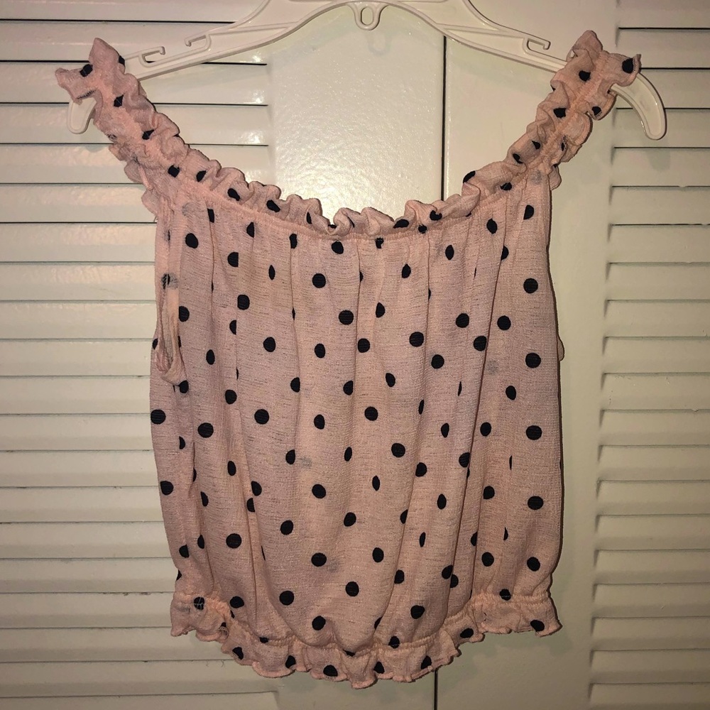 S OFF THE SHOULDER POLKA DOT BLOUSE